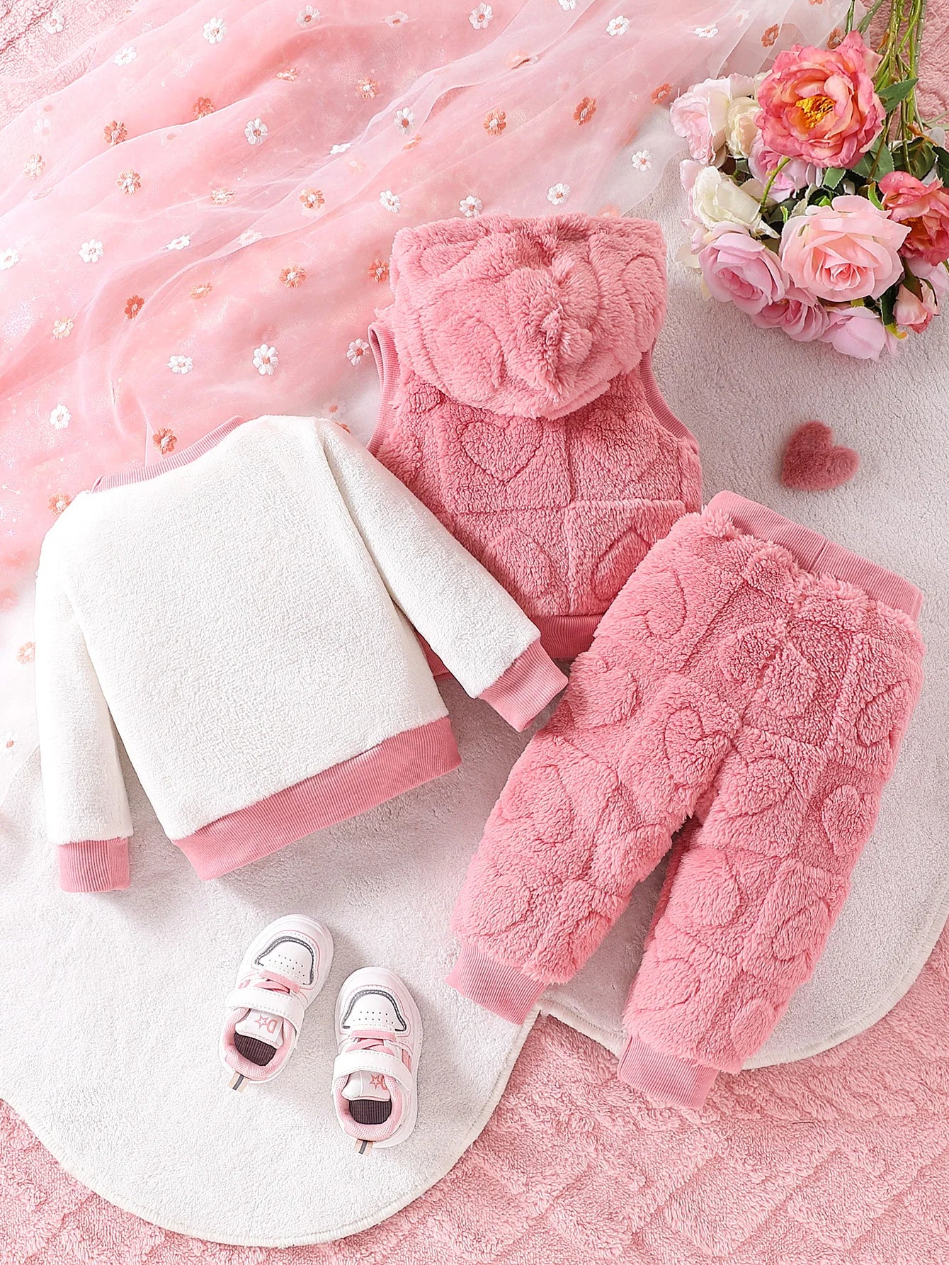 Ensemble 3 Pièces Bébé Cœur Doux